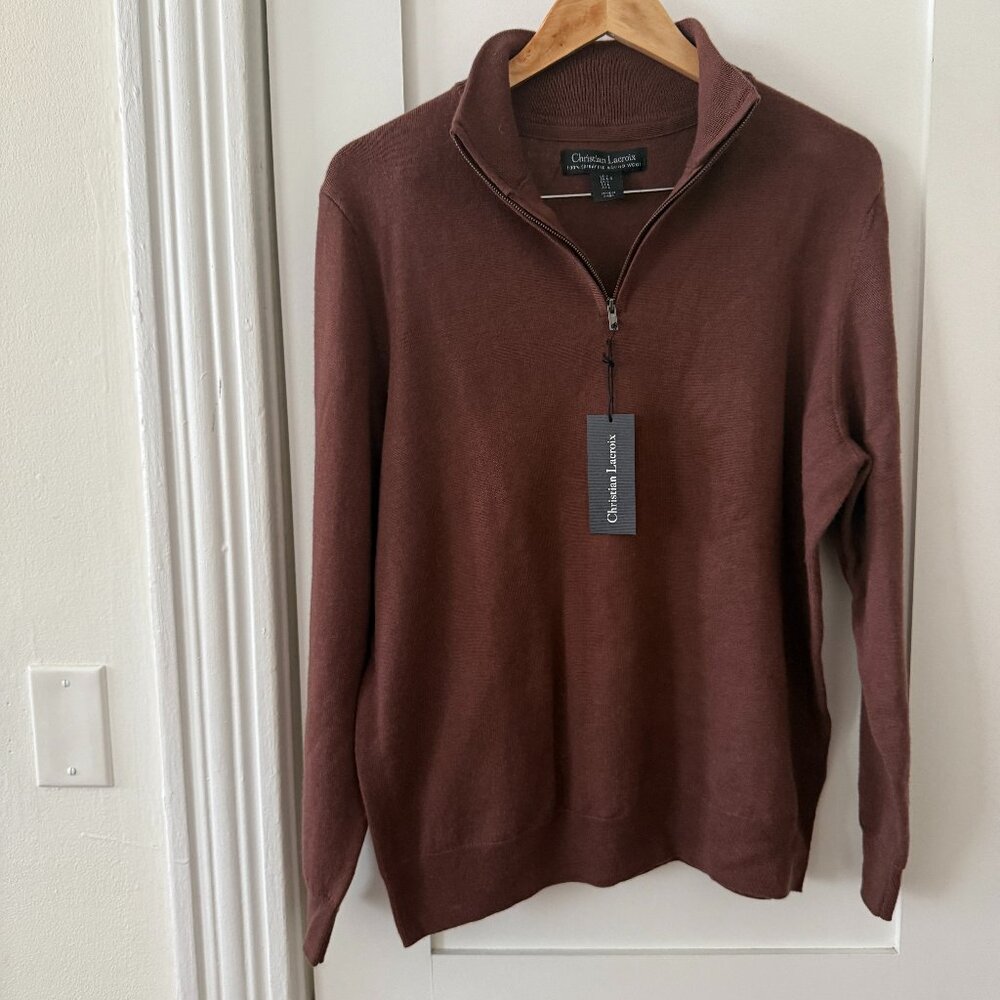NWT Christian Lacroix Men's Extra Fine Merino Wool Brown Sweater Size Large